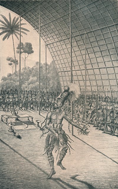 A Mangbattu király, Munsa táncol feleségei és harcosai előtt, 1870, 1903 alkotó: Unbekannt