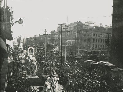 A Mardi Gras felvonulás a Canal Street-ben, New Orleansban, Amerikai Egyesült Államokban, 1895. alkotó: Unbekannt