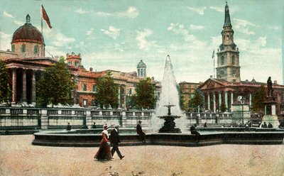 A National Gallery, a St Martin in the Fields és a szökőkutak a Trafalgar Square-en, London, 1910. alkotó: Unbekannt