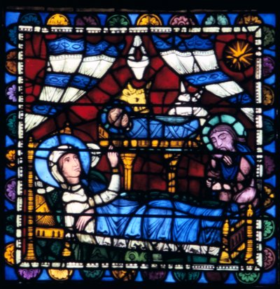 Születés, ólomüveg, Chartres-i katedrális, Franciaország, 1194-1260 alkotó: Unbekannt
