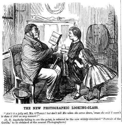 The New Photographer Looking Glass, rajzfilm a Punchból, mindennapi bizonyíték az ember eredetére, 1861 alkotó: Unbekannt