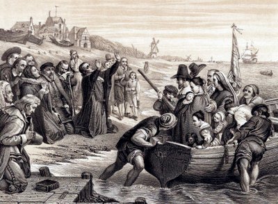 A zarándok atyák elhagyják Delft Havent amerikai útjukon, 1620. július 1878. alkotó: Unbekannt