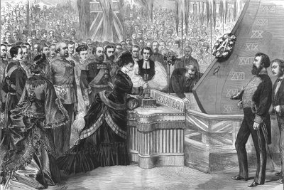 A walesi hercegnő vízre bocsátja az új vaskalapácsos Alexandra hajót, 1875 alkotó: Unbekannt