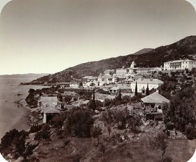 A Rossikon St Panteleimon kolostor az Athos-hegyen, Görögország, 1860-as évek alkotó: Unbekannt