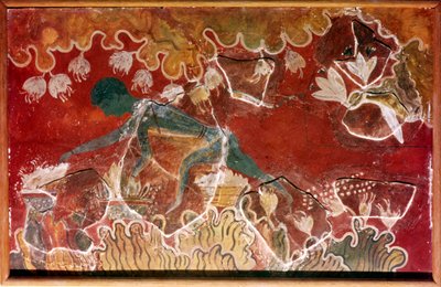 A sáfránygyűjtő freskó a minószi királyi palotából, Knossos, Kréta. Kr.e. 15. század alkotó: Unbekannt
