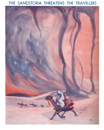 A homokvihar fenyegeti az utazókat, 1935 alkotó: Unbekannt