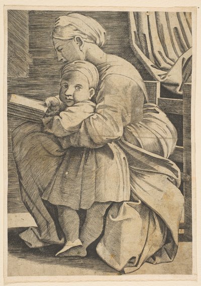 A Szűz a csecsemő Krisztussal olvas, profilban ülő nő balra néz..., kb. 1515-1600. alkotó: Unbekannt