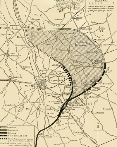 The Ypres Salient a második ypresi csata előtt és után..., Első világháború, 1915, c1920. alkotó: Unbekannt