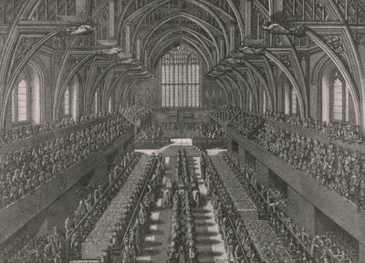 A bankett a Westminster-palota nagytermében...II. Jakab megkoronázása 1685-ben, 1902-ben. alkotó: Unbekannt