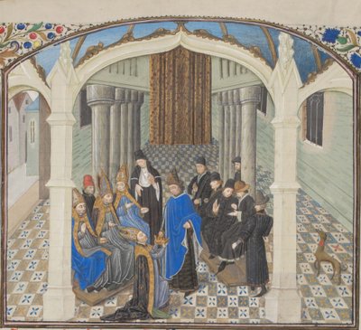 II. Balduin megkoronázása 1118-ban. Türoszi Vilmos miniatúrája a Historiából, 1460-as évek alkotó: Unbekannt