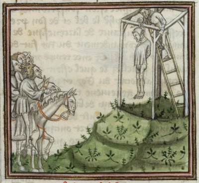 Enguerrand de Marigny kivégzése. A Grandes Chroniques de France-ból, 14. század. alkotó: Unbekannt