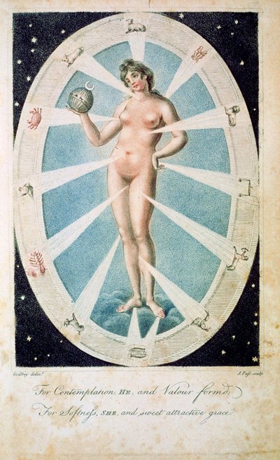 A női forma asztrológiai szimbólumokkal, 1790 alkotó: Unbekannt
