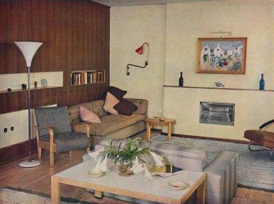 A nappali egy londoni lakásban, amelyet Serge Chermayeff (F.R.I.B.A.) tervezett újra, 1936 alkotó: Unbekannt