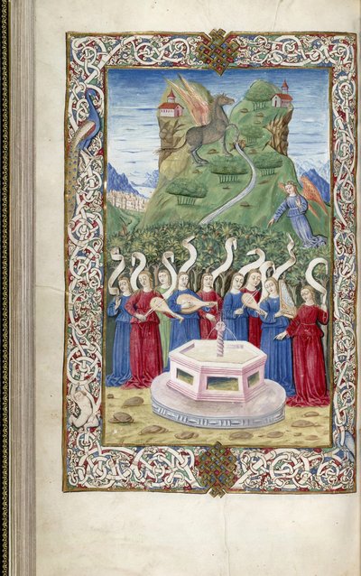 Guarinus Veronensis, 1485-1499 A kilenc múzsa Pegasusszal és a Helikon-hegygel Argumentumból alkotó: Unbekannt