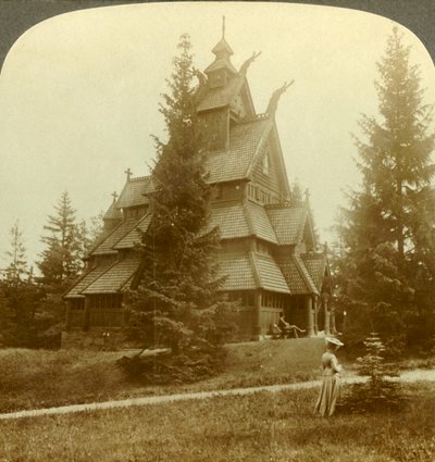 A régi Gol-templom, egy furcsa XII. Épület Osoarshalban, Norvégiában, c1905. alkotó: Unbekannt