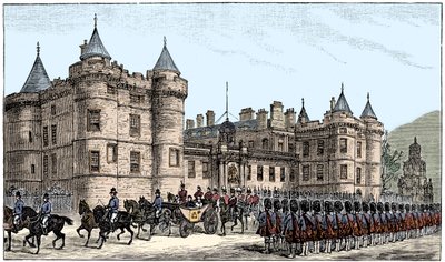 A királynő elhagyja a Holyrood-palotát, Edinburgh, 1886, 1900 alkotó: Unbekannt