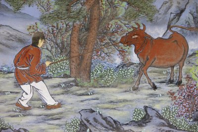 A zen buddhizmus tíz ökörterelő képe a megvilágosodás szakaszait képviseli az Ökör elkapása, Szöul, Coree du Sud alkotó: Unbekannt