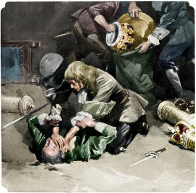 Thomas Blood megpróbálta ellopni a koronaékszereket a londoni Towerből 1671-ben, 1937-ben alkotó: Unbekannt