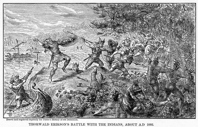 Thorwald Eriksons csata az indiánokkal, 1003 körül, 1877 alkotó: Unbekannt