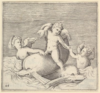 Három Ámor és két delfin, megjelent kb. 1599-1622. alkotó: Unbekannt