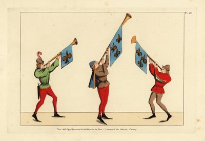 Három hírnök trombitákkal, fleur-de-lis szabványokkal díszítve alkotó: Unbekannt