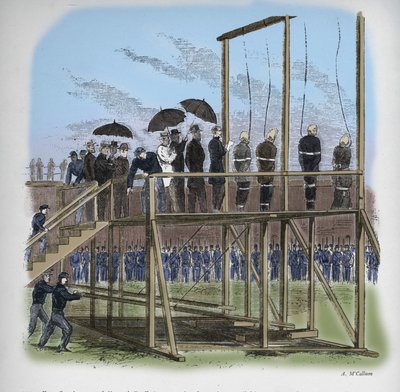 Három férfit és egy nőt akasztottak fel Lincoln meggyilkolása miatt, 1865, 1938 alkotó: Unbekannt