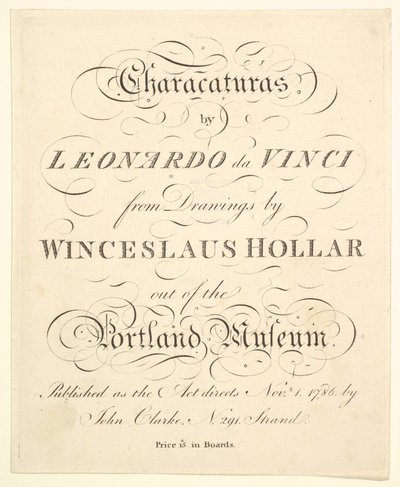 Címlap: Leonardo da Vinci karakterei, Wincelslaus Hollar rajzaiból, ki..., 1786. alkotó: Unbekannt