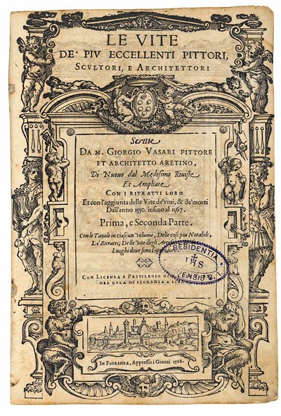 Címlap innen: Giorgio Vasari, A legkiválóbb olasz festők, szobrászok élete, 1568. alkotó: Unbekannt