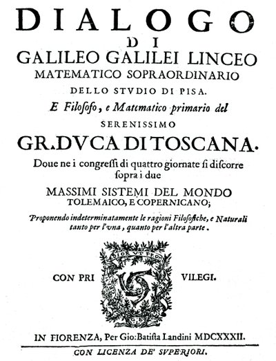 A Dialogo címlapja, Galilei, 1632 alkotó: Unbekannt