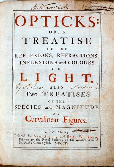 Isaac Newton angol tudós és matematikus Optika címlapja, 1794 alkotó: Unbekannt