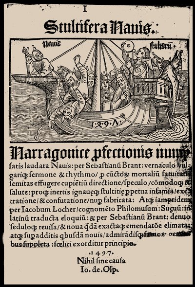 Sebastian Brant Bolondok hajója című könyvének címlapja, 1497. alkotó: Unbekannt