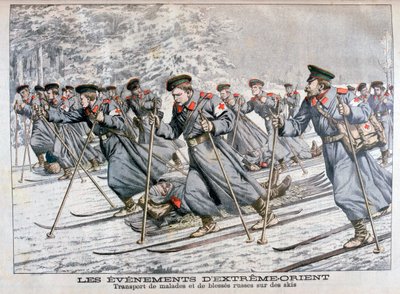 Beteg és sebesült orosz csapatok szállítása sílécen, orosz-japán háború, 1904 alkotó: Unbekannt