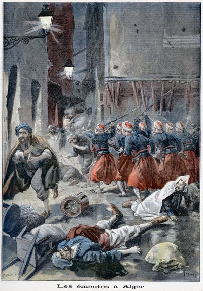 Utcákat próbáló csapatok a zsidóellenes zavargások idején, Algír, Algéria, 1898 alkotó: Unbekannt