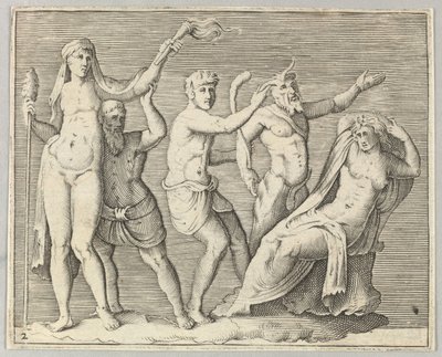 Két alak, egy faun és egy szatír közelít egy fekvő nőhöz, kb. 1599-1622. alkotó: Unbekannt