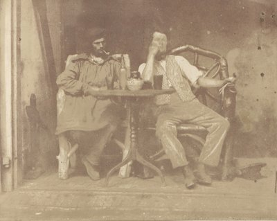 Két férfi ül egy asztalnál, 1850-es évek. alkotó: Unbekannt