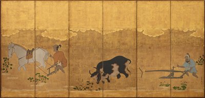 Két gazda, aki egy rizsföldet szánt és boronál, Edo-korszak, 1615-1868. alkotó: Unbekannt