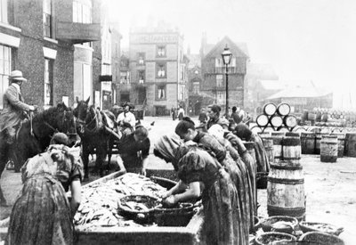 Egyesült Királyság: Scarborough-ban működő skót heringcsatornák. Scarborough, 1890 alkotó: Unbekannt