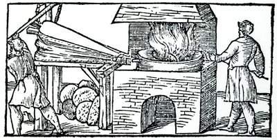 Fújtató használata kemencében a huzat növelésére, 1540 alkotó: Unbekannt