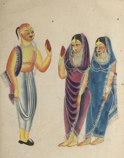 Vaisnava bhakta két nővel, 1800-as évek. alkotó: Unbekannt