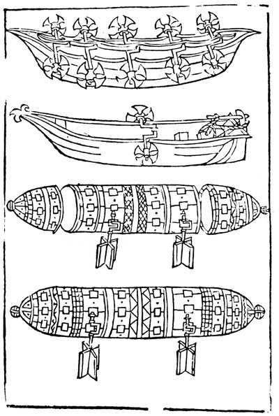 Vízibiciklik különféle formái háborús használatra, 1483 alkotó: Unbekannt