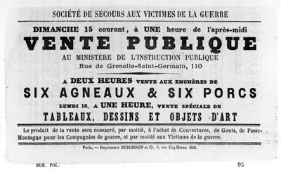 Vente Publique, a Párizsi Kommün francia politikai plakátjaiból, 1871. május alkotó: Unbekannt