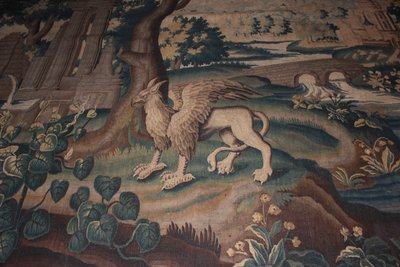 Zsiráf zöld, Aubusson kárpit - fantasztikus állati részletek alkotó: Unbekannt