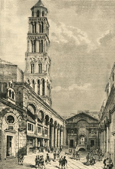 Kilátás Spalatróban, a Campanile és a Diocletianus-palota perisztíliája látható, 1890. alkotó: Unbekannt