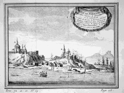 Beryozovo kilátása a Szoszva folyó felől, 1770-es évek alkotó: Unbekannt