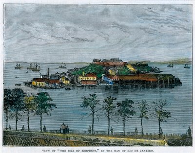Kilátás a kígyók szigetére, a Rio de Janeiro-i öbölben, Brazília, 1880 alkotó: Unbekannt