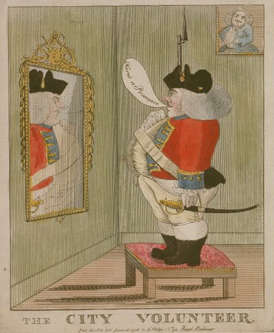 Egy portás városi önkéntes képe, aki a tükörben csodálja magát, 1785 alkotó: Unbekannt