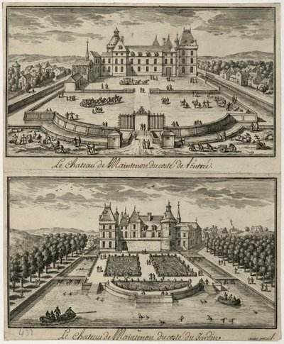 Kilátás a Château de Maintenonra a bejáratból és a kertből, 17. század. alkotó: Unbekannt