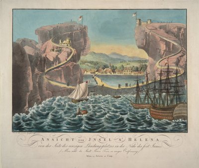 Kilátás a Szent Ilona-szigetre a James-erőd melletti leszállóhely oldaláról, 1815 alkotó: Unbekannt