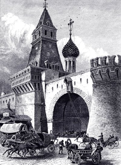 Kilátás a Nikolszkaja-toronyra és a fegyverraktárra Moszkvában, 1860 körül alkotó: Unbekannt