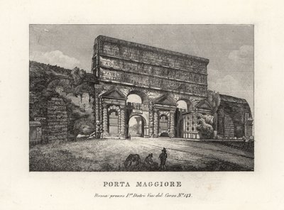 Kilátás a Porta Maggiore kapura vízvezetékekkel, Larger Gate vagy Porta Prenestina, az Aurelianus-falban, Róma alkotó: Unbekannt